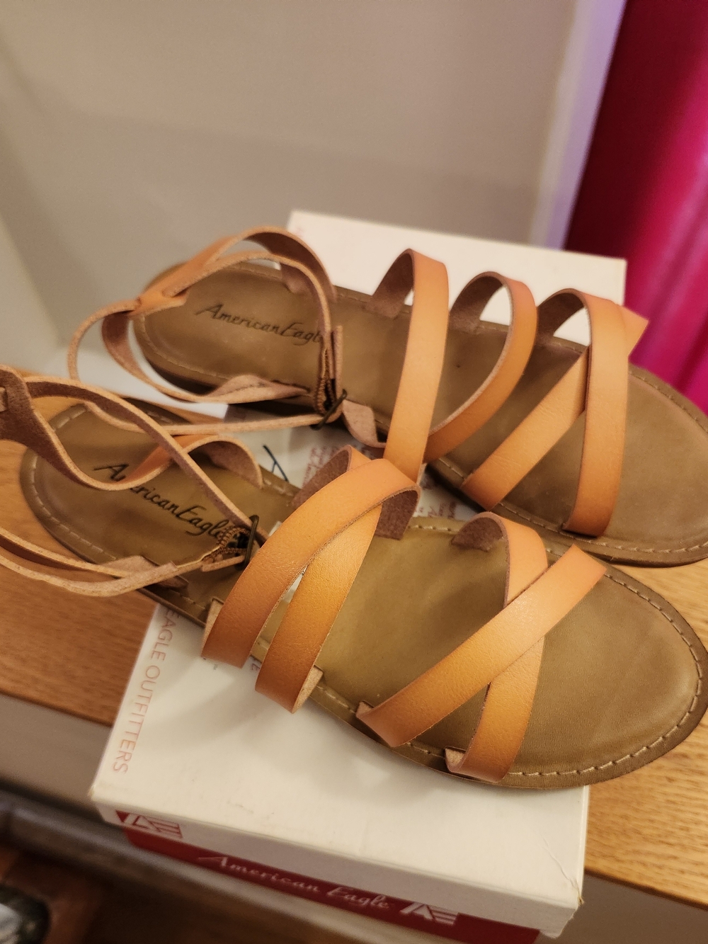 American Eagle Outfitters Women's Tan Strappy Leather Sandals